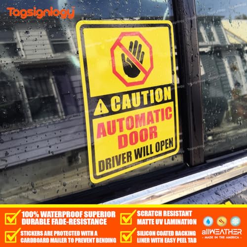 Image of (2 pcs) Caution Automatic Door Driver Will Open Dont Pull Safety Notes for Passenger & Driver UB LY Taxi Car Service Warning Sign UV Weatherproof Waterproof Vinyl Stickers