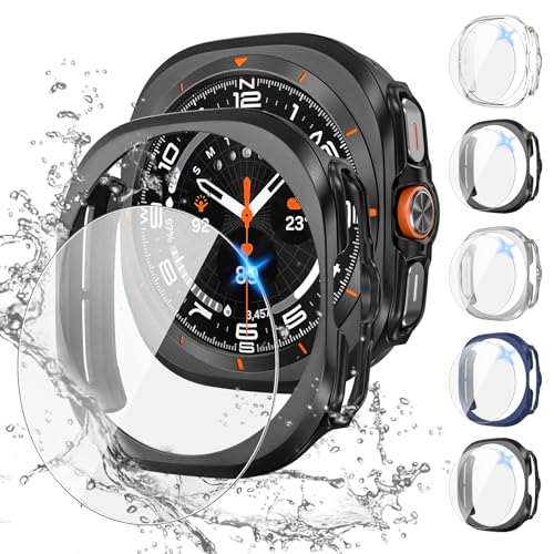 Tensea [5+5Pack for Samsung Galaxy Watch Ultra 2025 / Galaxy Watch 7 Ultra 2024 47mm Accessories Hard PC Bumper/HD Anti-Fog Tempered Glass Protective Film Face Cover Set for Women Men