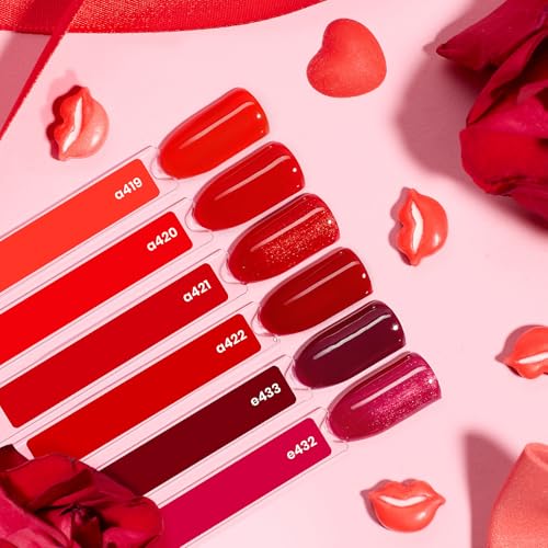 Image of Beetles Red Gel Nail Polish Set-15ML 6 Colors Shimmer Bloody Red Burgundy Gel Polish Kit Soak Off UV Full Size Nail Art Salon Design DIY Gift for Women Colorful Bottle