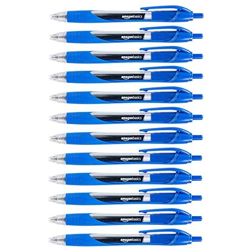 Amazon Basics Stylos rétractables à encre gel, pointe fine, Bleu, Lot de 12
