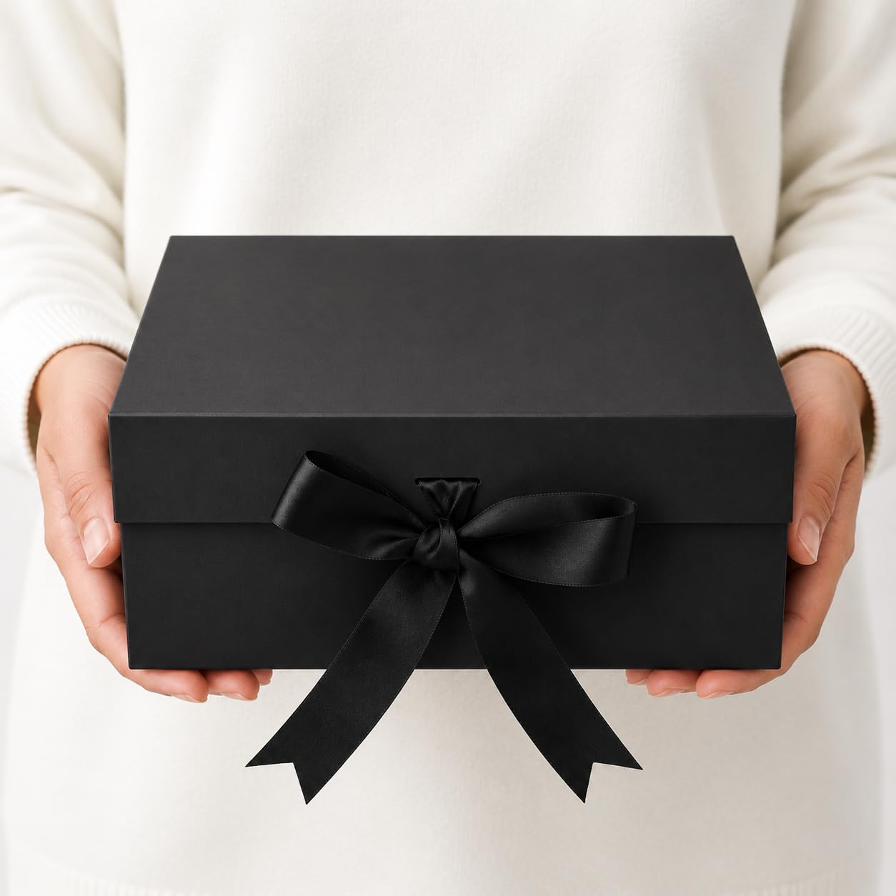 Aakriti Gift Box Large | 26 x 26 x 10 cm Hamper Boxes for Gifts, Chocolates & Jewellery | Empty Gift Boxes with Satin Ribbon | Black Luxury Packaging