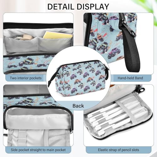 Image of Monster Truck Fish Mouth Pencil Bag with Mesh Pocket & Elastic Slots High-Capacity Organizer for Pens Stationery Makeup Travel & School Essentials