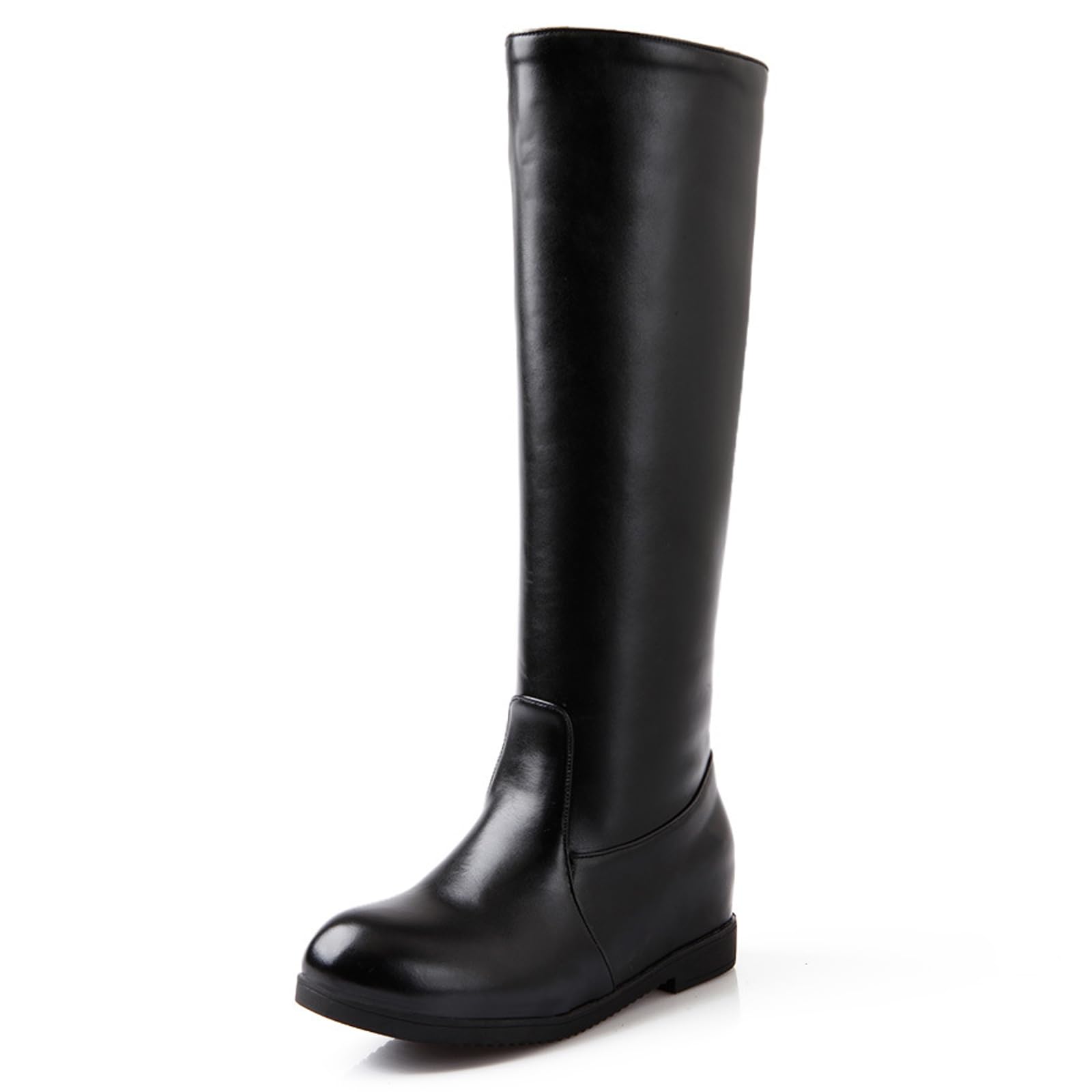 Botas Cuña Oculta Mujer Puntera Redonda Estilo Hípico Cremallera
