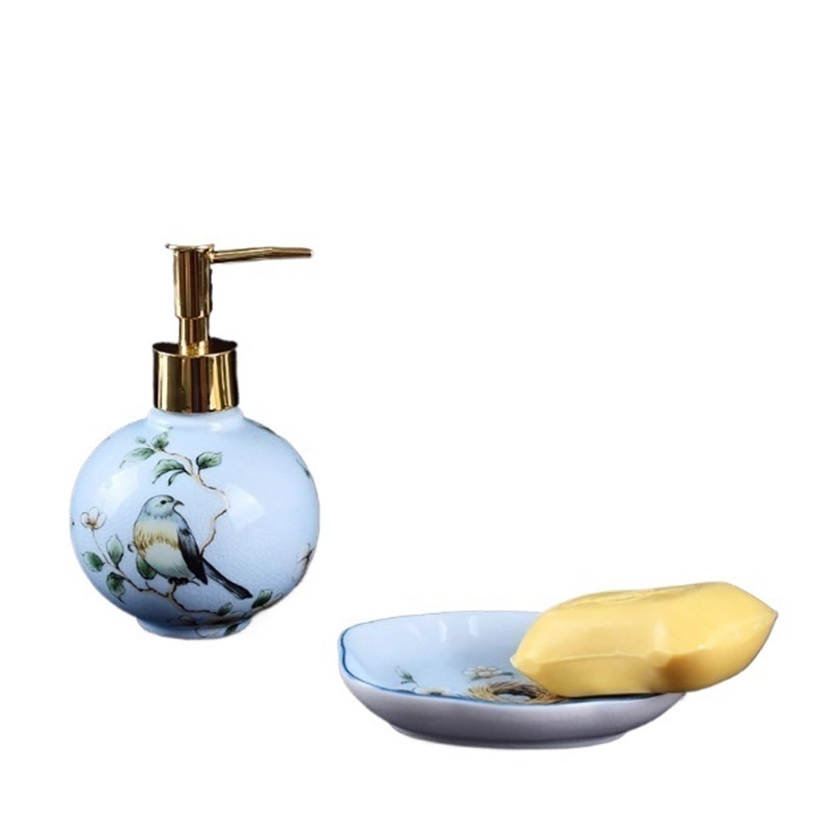 Hongchenke34 Blue Pump Bottle Creative Ceramic Bathroom Two-Piece Set Including Soap Dispenser And Dish