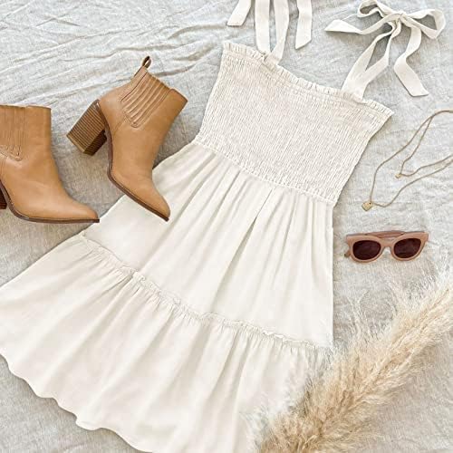 ZESICA Women's 2026 Summer Spaghetti Strap Sleeveless Square Neck Ruffle A Line Swing Mini Dress - Image 6