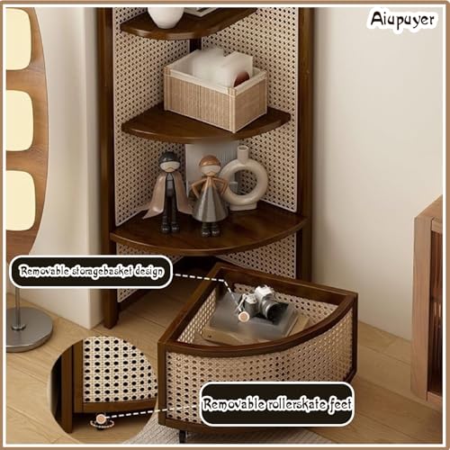 Estantería esquinera de madera maciza con 4 niveles organizador triangular rústico para hogar 4