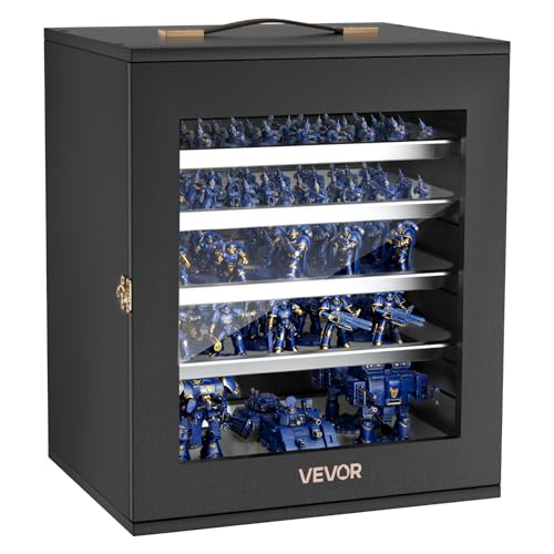 VEVOR Miniatures Storage Case for Warhammer 40k Fits 2500-3500 Scale Models Wooden Miniatures Display Holder with 5 Tray Clear View Miniature Transport Case for Collectibles (Minis Not Included)