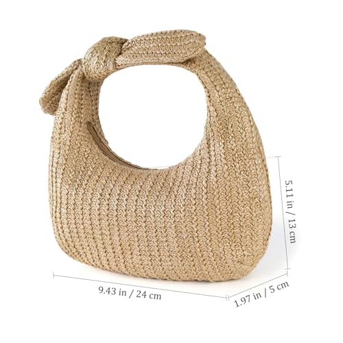 Beige Straw Handbag Bow Purse Polyester Clutch Bag for Women Trendy Beach Bag2
