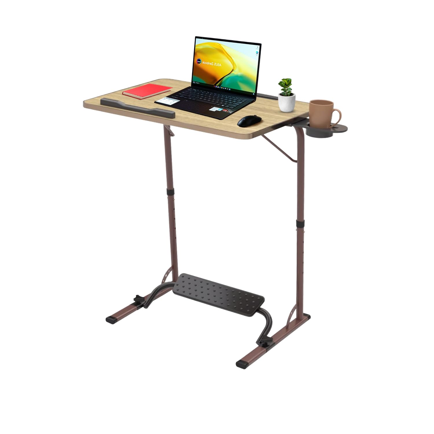 Wow craft XL Pro Laptop Table with Mat Finish Engineered Wood Top with Footrest for Study, Work from Home Table, Height Adjustable Study Table with Cup Holder, Over Bed Table (XL Pro Golden Teak) (B0D81FJGJ6) Amazon Price History, Amazon Price Tracker