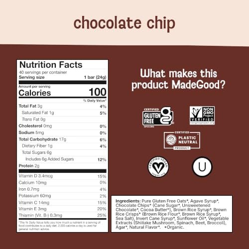 Image of MadeGood Chocolate Chip Chewy Granola Bars, 40-Pack, Gluten Free Snacks