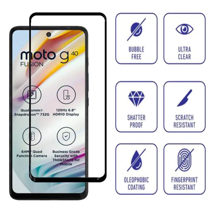 Image of Screen Protector for Motorola Moto G40 (Black) Tempered Glass Edge-to-Edge 6D Screen Guard With Installation Kit