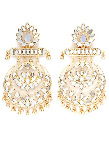 Karatcart Gold Plated Floral Design Mirror Work Long Dangler Earrings for Women - Image 5