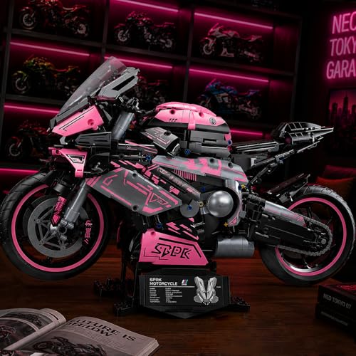 Fernhap Motorcycle Building Blocks 1:5 Cyberpunk Superbike Model Kit 2062 PCS Suspension Disc Brakes Chain Drive Rubber Tires Dual Stand Windshield Exhaust Wing Display Gift for Adults Teens Ages 14+ — view 6