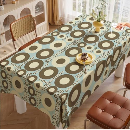 Image of DARSHANAM WORLD Mid-Century Modern Geometric 4 Seater Tablecloth - Waterproof & Spill-Proof Fabric, Abstract Pattern Design, Washable Decorative Table Cover for Dining Room, Kitchen. (Aqua Round)