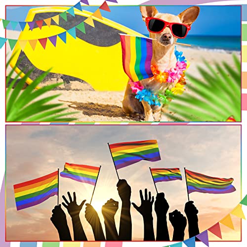600 Pack Rainbow Pride Flag Small Mini Hand Held Lgbt Stick Flag Bunting Progress Flags On Sticks For Pride Month Gay Stuff Rainbow Festival Car Parades Garden Party Desk Decorations (Colorful) #TOP3