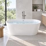 RHHVVR 59' Acrylic Freestanding Bathtub, Oval Soaking Tub with Center Drain