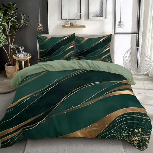 CozyRest Bettwäsche Set Dunkelgrüner Goldener Marmor Bettbezug 135 x 200...