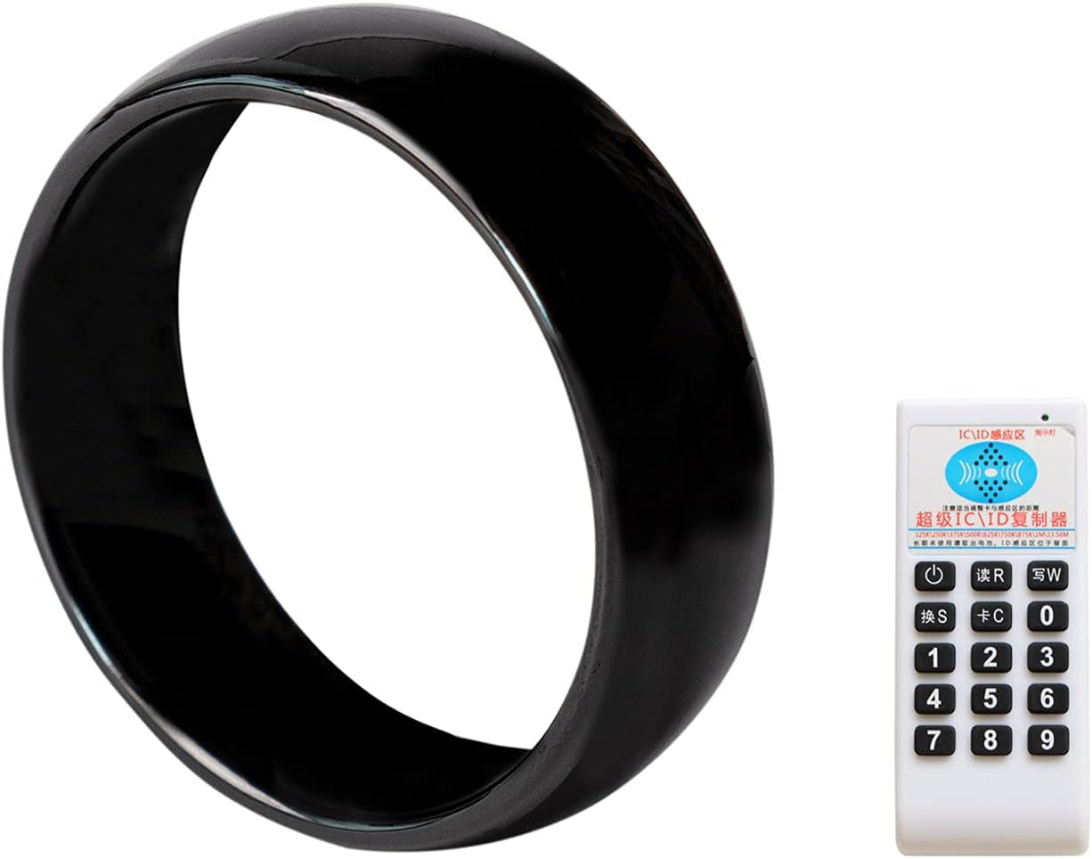 RFID Rewritable 125KHz/13.56MHz ID/IC T5577/UID Changeable Black Ceramics Smart Finger Ring for Men or Women, with One RFID Reader Copier for Duplicate (Black 125khz 19mm)