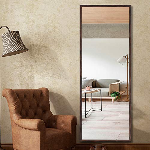 Image of NeuType Full Length Hanging Floor Mirror with Standing Holder Bedroom Locker Room (Walnut Solid Wood)