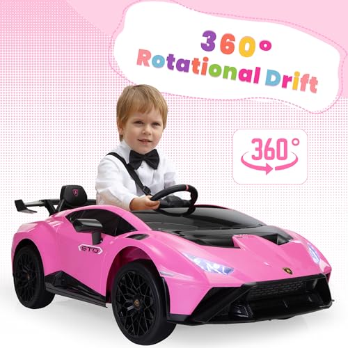 24V Lamborghini Ride On Toy TOBBI Electric Lamborghini Car for Kids to Drive Battery Powered Motorized Drift Vehicle Baby Lamborghini with Remote Control High Speed 6.21mph/h Max 80lbs, Pink - Thumbnail 5