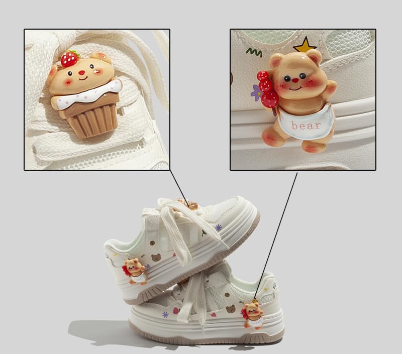 Loizziuy Women's Strawberry Bear Adorable Mesh Ventilated Y2k Chunky Punk Sneakers Platform Heel Walking Travel Street life (US 5.5,White,5.5)