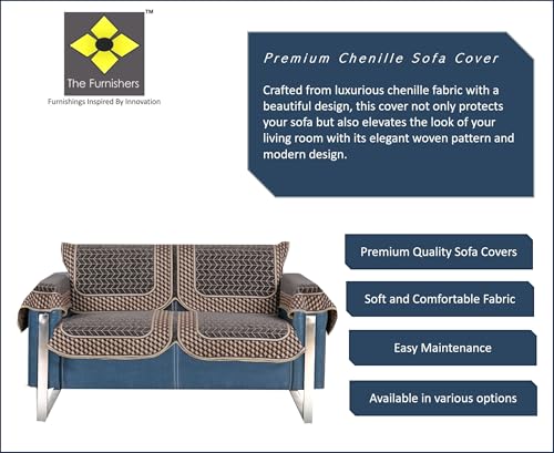 Image of Premium Chenille Woven Anti-Slip 2 Seater Sofa Cover with Arm Rest | L-Shape Sofa Seat Protector for Living Room | Durable & Stylish Slipcover - Dark Grey -3D