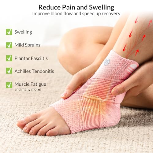 Image of ZOELION Ankle Brace Compression Support with Removable Fishnet Strap, 3D Knit Plantar Fasciitis Relief Achilles Tendonitis Brace, Ankle Compression Sleeve for Pain Relief & Injury Healing, Pink /XL
