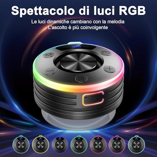 Image of Shower Bluetooth Speaker, IPX7 Waterproof Portable Bluetooth Speakers with Suction Cup, Digital Display, Stereo Sound Rich Bass,Hook Clip,Built-in Mic, Wireless Shower Speaker, Blue