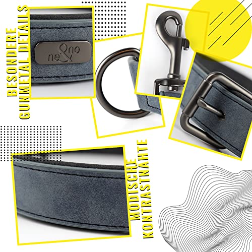 ne&no® Halsband und Leine Set (veganes Leder) Hundeleine mit Halsband I robuste Hundeleine mit Karabiner I Hundehalsband verstellbar I 1.2m Dog Leash I biegsam und extra weich (XS, blau/anthrazit)