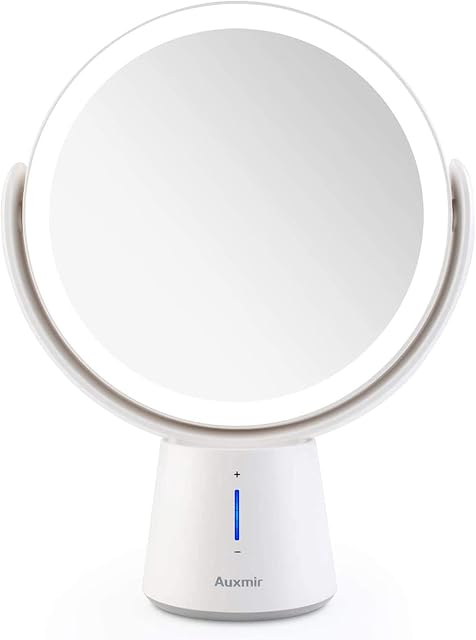 Auxmir Makeup Mirror with Light, 1X / 10X Double-sided Magnifying Mirror, Rechargeable LED Cosmetic Mirror with 5 Brightness for Makeup, Shaving, Dressing Table, Vanity Desk, White