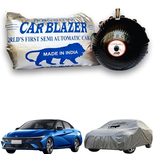 Image of CARBLAZER Portable & Semi-Automatic Full Body Car Covers: Heavy Duty Device| Anti-Theft| Dust & Scratch Proof | Water & Wind Resistant|Custom Fit| Dual-Side Cover, Compatible for Hyundai Elantra