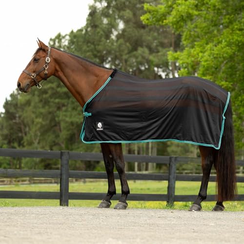 Image of Equinavia Sefyr Breathable Lightweight Cooling Scrim Sheet - Black /Turquoise - S