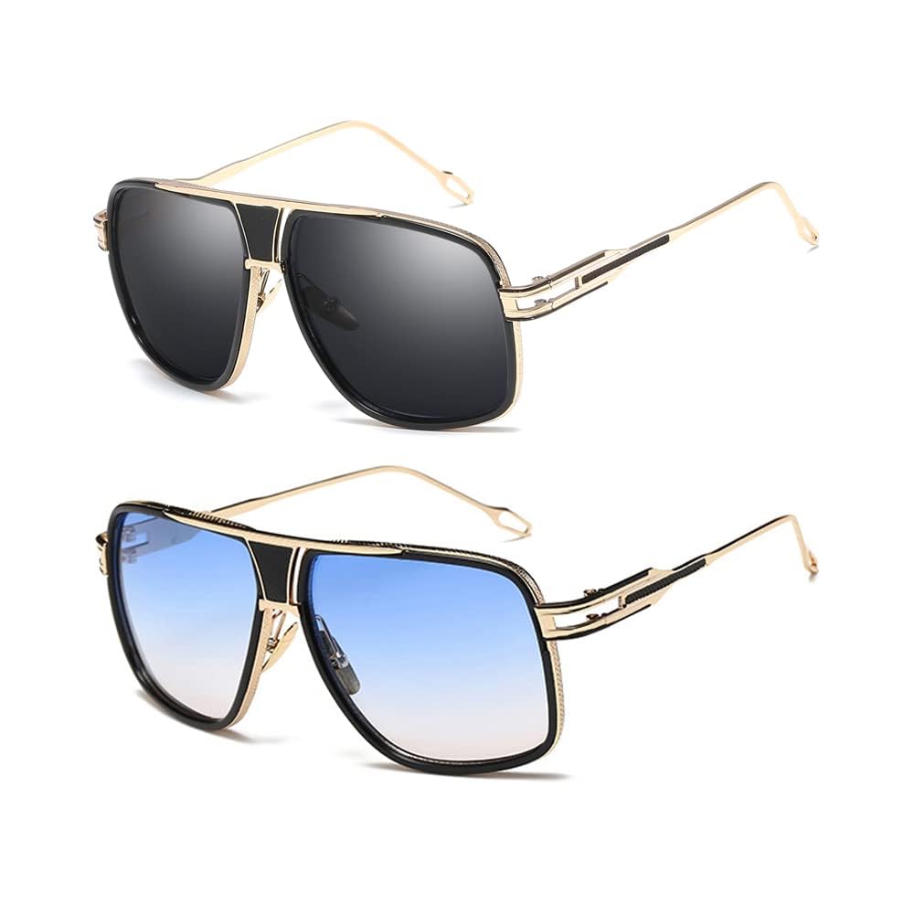 KASTWAVERectangular Polarized Sunglasses for Men Women, Metal Frame Pilot Driver Fashion Sun Glasses, Driving UV 400 Protection for Sport Outdoor Hiking Golf Cycling Fishing Eyewear (2 PACK)