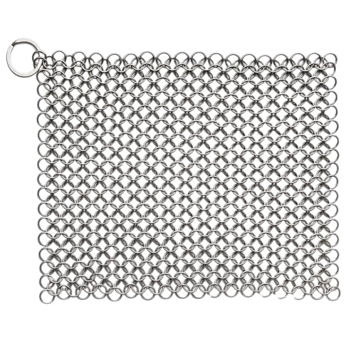 PIBC 8'x6' Cast Iron Scrubber Stainless Steel Chainmail Cleaner for Pre-Seasoned Pans, Griddles, BBQ Grill and Pot Cookware Cleaning