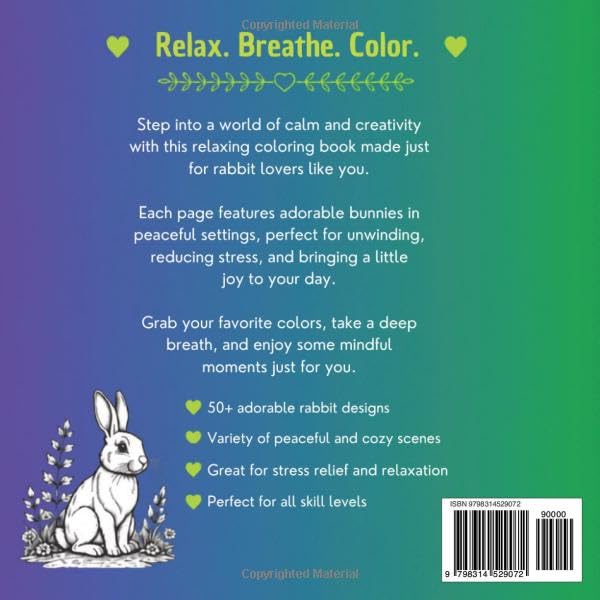 Rabbit Lover’s Adult Coloring Book: Cute & Relaxing Bunny Designs for Stress Relief: Rabbit Lover’s Adult Coloring Book: Cute & Relaxing Bunny Designs ... Mindfulness, and Creative Fun (Bunny Series) image 3