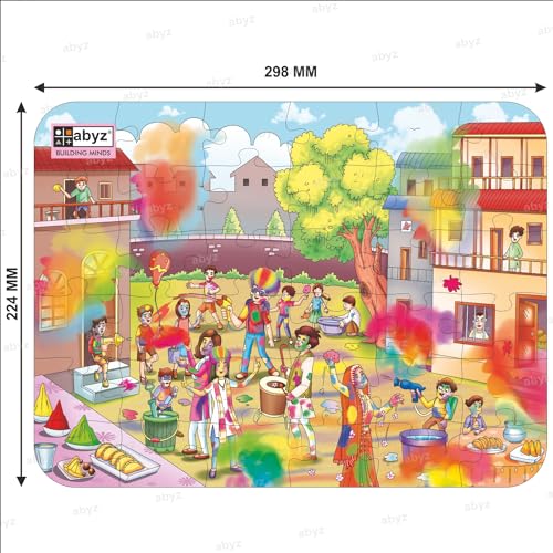 Image of ABYZ Wooden Jigsaw Puzzle - Holi Playset for Fun Educational & Little Explorers, 36-Pieces Fun Games with Multicolor | Birthday Gift for (4-6 Years) Age Kids.