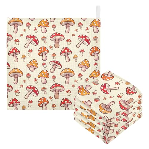 Kigai Cute Cartoon Mushroom Baby Washcloths,5pcs Ultra Soft Absorbent Towel,Newborn Bath Face Towel, Natural Reusable Baby Wipes for Sensitive Skin, Baby Registry as Shower