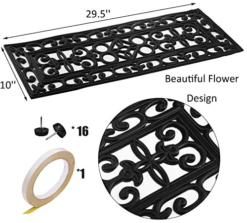Yesland 4 Pack Rubber Stair Treads - 29.5 x 10 Inch Outdoor Stair Treads with Scroll Pattern Design Black Outdoor Step Mats - Anti Slip Tread Mat for Stairs