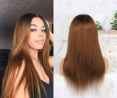 Human Hair Straight full lace wig 100% Real Brazilian Hair Ombre Black Roots 1B 30 Color 130% Density Wig For Black Women(16