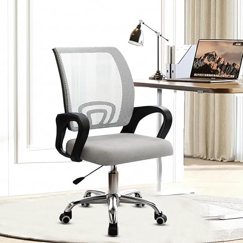 Image of Casa Copenhagen Mesh Mid Back Office /Study /Computer /Revolving /Desk Chair for Work from Home -Metal Base, Height Adjustable Seat - Grey Milange & Black Handle