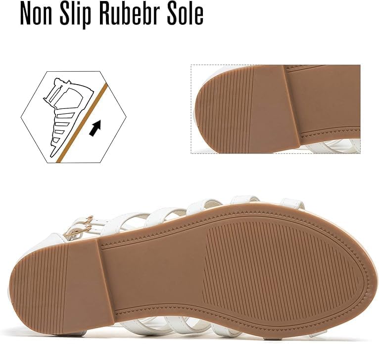 katliu Women's Gladiator Sandal Strappy Flat Sandals Two Ankle Buckle - Image 5