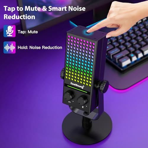 Image of ZealSound USB Gaming Microphone for Xbox PC Mac iPhone & Android, Noise Reduction Mic with One-Tap Mute, Gain Control, Zero-Latency Monitoring & RGB Lighting, for YouTube TikTok Podcasting & Streaming