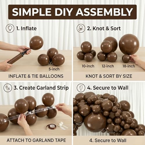 Image of Dark Brown Balloons, 114pcs Coffee Brown Latex Balloon Garland Arch Kit, 18 12 10 5 Inch Different Sizes Pack for BOHO Birthday Halloween Baby Shower Party Decorations