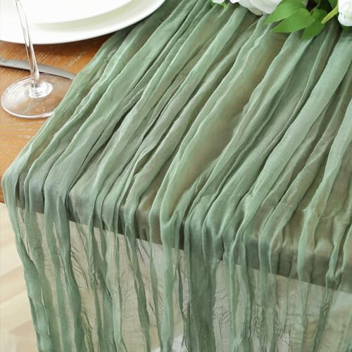 meioro Cheesecloth Table Runner 5.9 FT Sage Green Boho Gauze Cheese Cloth Runner 70 Inches Long Rustic Sheer Table Runners for Christmas Wedding Bridal Baby Shower Birthday Party Decoration
