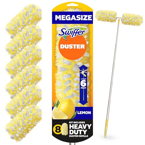 Image of Swiffer Duster Kit with 6 ft Super Extendable Handle, Heavy Duty Starter Kit with 8 Refills, Lemon Scent