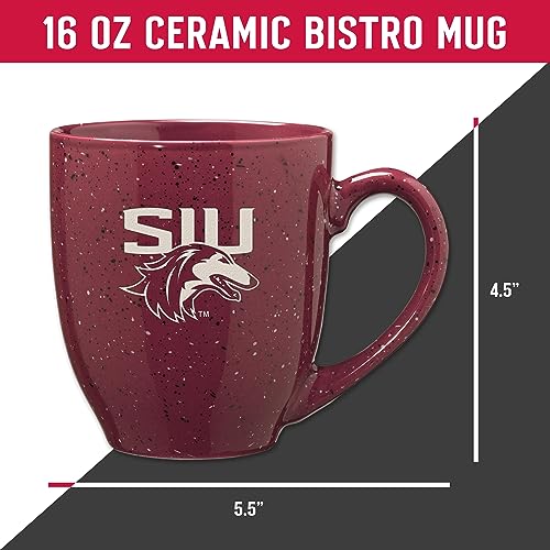 Image of Rico Industries NCAA Southern Illinois Salukis Maroon Personalized 16 oz Team Color Laser Engraved Speckled Ceramic Coffee Mug