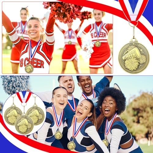 Image of Remuuly 60 Pcs Gold Award Medals 2 Inch Soccer Baseball Volleyball Football Cheer Trophy Medals Metal Awards Bulk with Neck Ribbons Trophy Prize Gifts for Sports Competitions