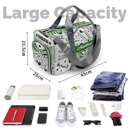 Custom Green Cheerleaders Coach Pom Stars Duffel Bag with Name Child Kids Adjustable Shoulder Strap Travel Bag for Boys Girls Teens4
