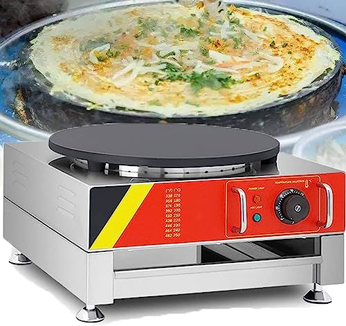 Commercial Electric Crepe Maker, Pancake Baking Machine Non-Stick Electric Crepe Pan Single Hotplate Adjustable Temperature with Batter Spreader for Tortilla
