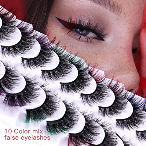 BSLVWG Coloured False Eyelashes Russian Strip Lashes Faux Mink Lashes Colored Lashes Fluffy Wispy with Color (7 MIX Colors) (02) - Image 2